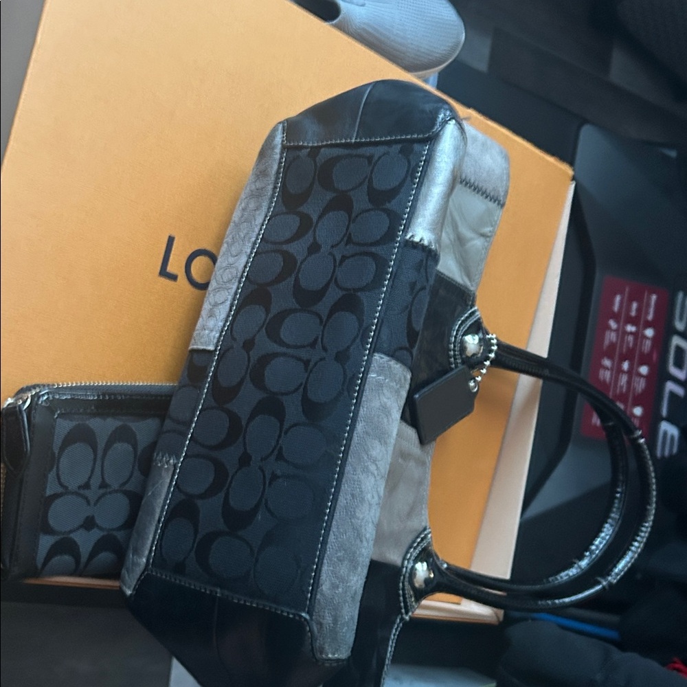 Coach Black and Silver Patchwork Tote - image 4